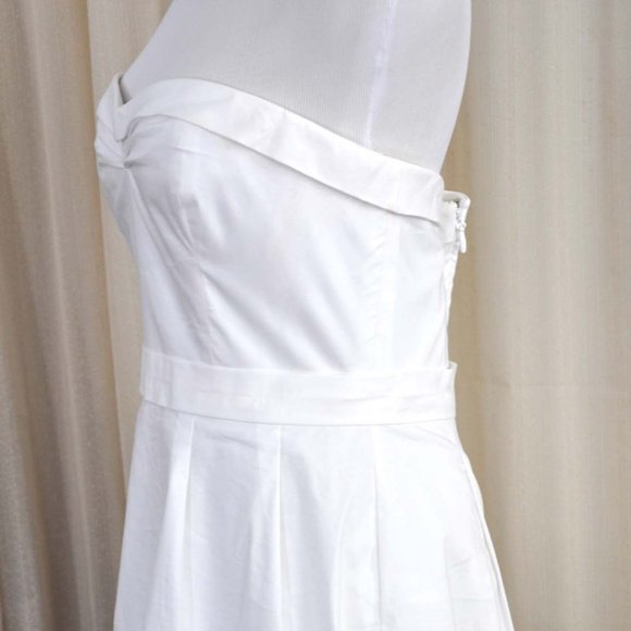 BCBG Maxazria White Strapless Tiered Pleated Cocktail Party Prom Dress - Picture 5 of 8